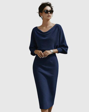 White Draped Batwing Midi Dress - Black (Almost Sold Out