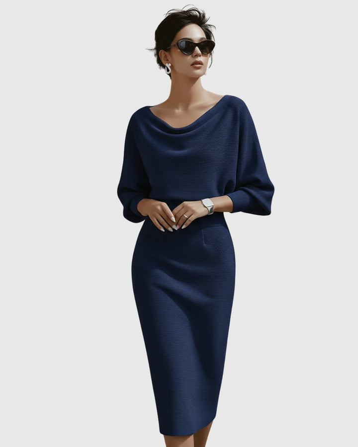 White Draped Batwing Midi Dress - Black (Almost Sold Out