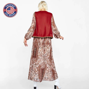 Women’s Boho Floral Open Front Vest Design - Red