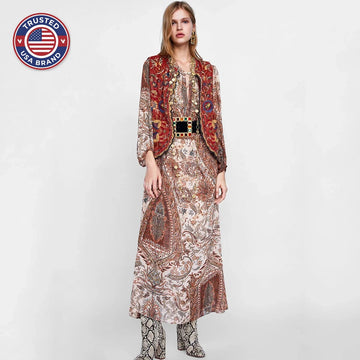 Women’s Boho Floral Open Front Vest Design - Red