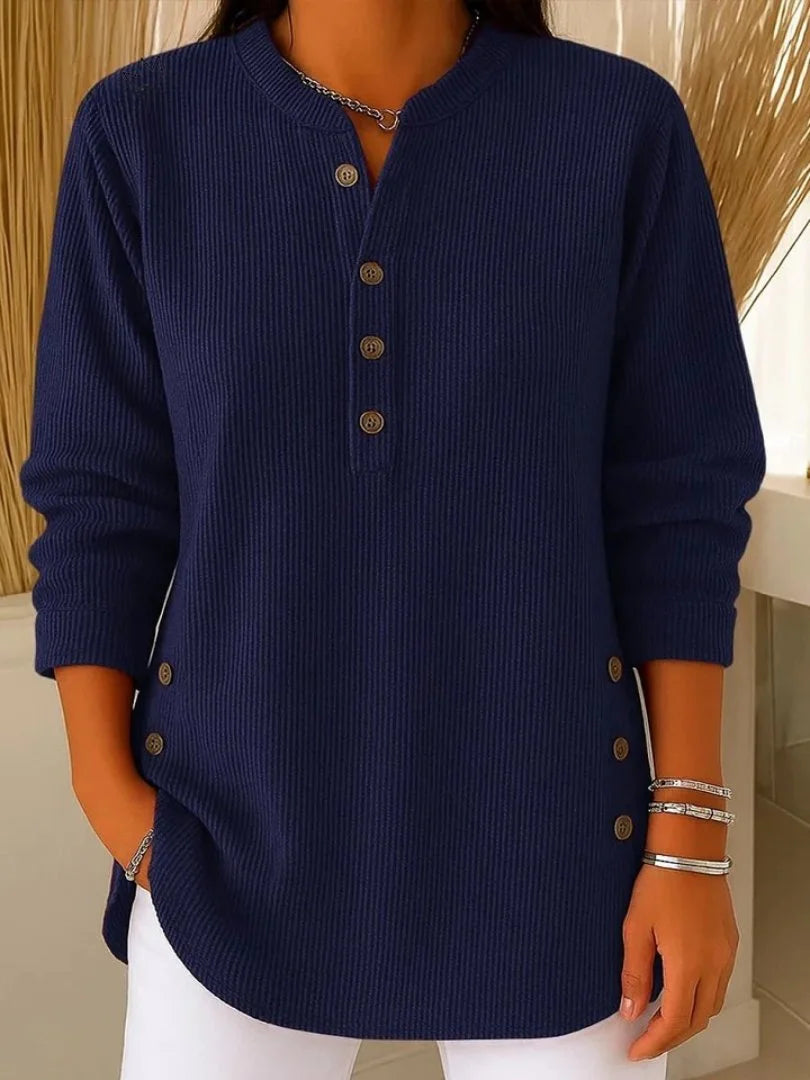 Women's Button Detail Sweater Ribbed Knit Long Sleeve - Blue