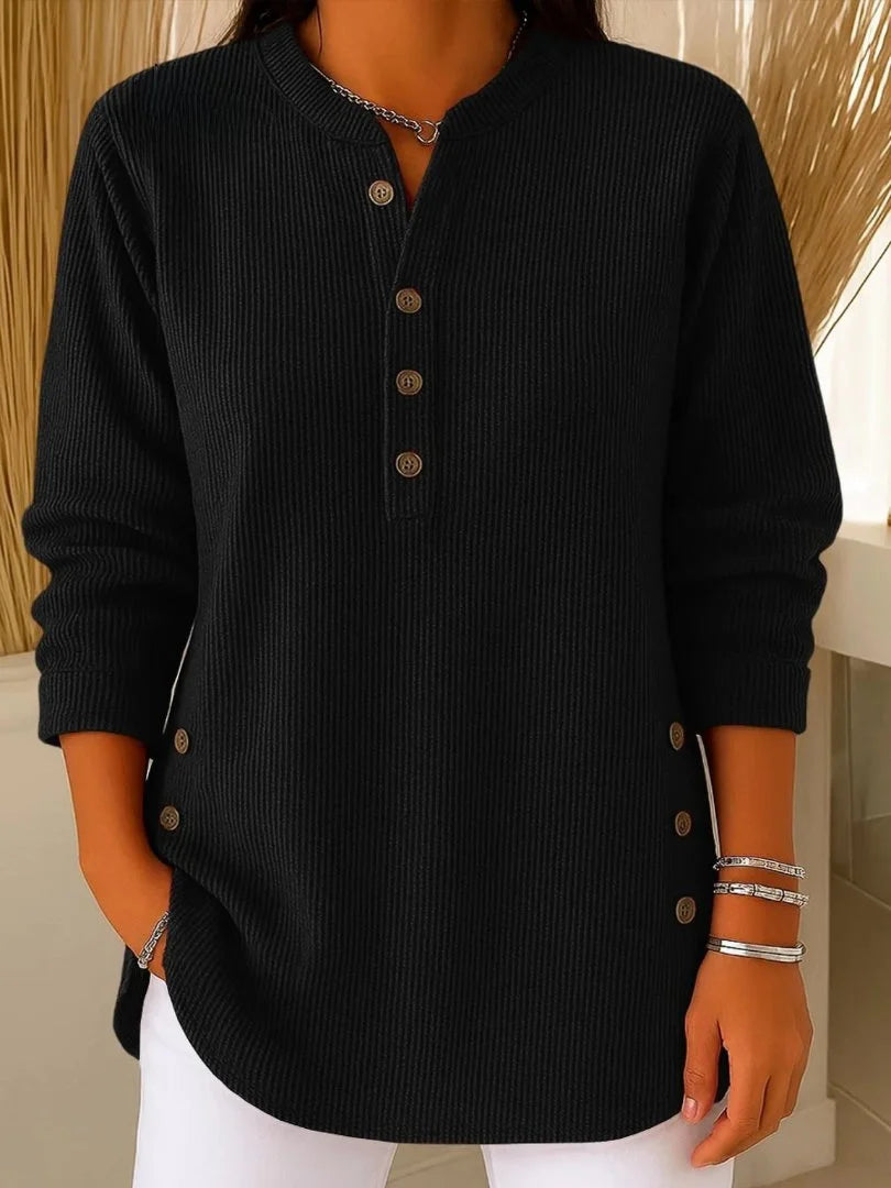 Women's Button Detail Sweater Ribbed Knit Long Sleeve - Blue