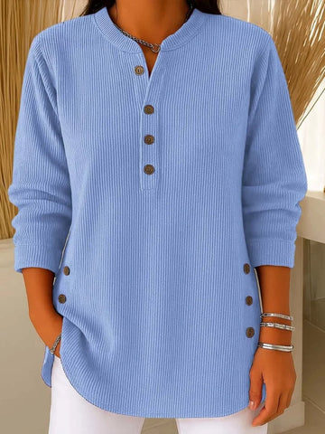 Women's Button Detail Sweater Ribbed Knit Long Sleeve - Blue