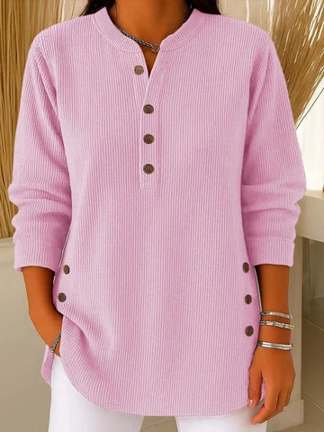 Women's Button Detail Sweater Ribbed Knit Long Sleeve - Blue