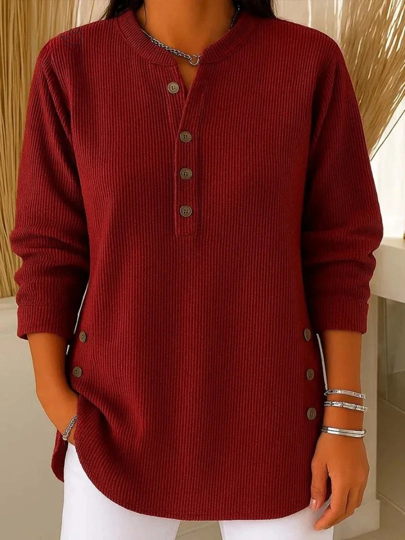Women's Button Detail Sweater Ribbed Knit Long Sleeve - Blue
