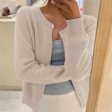 Women's Button Front Cardigan Cropped Relaxed Fit - Grey