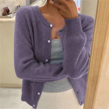 Women's Button Front Cardigan Cropped Relaxed Fit - Grey