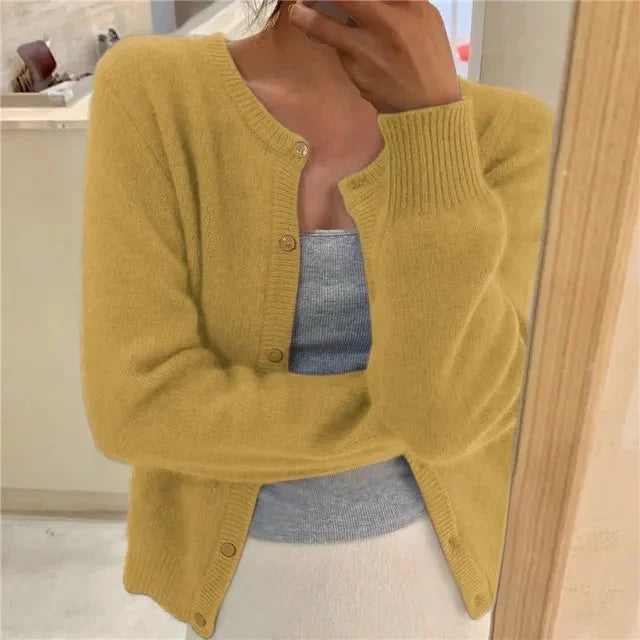 Women's Button Front Cardigan Cropped Relaxed Fit - Grey