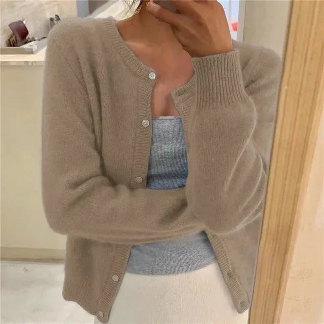 Women's Button Front Cardigan Cropped Relaxed Fit - Grey