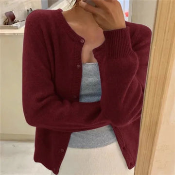 Women's Button Front Cardigan Cropped Relaxed Fit - Grey