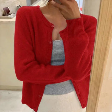 Women's Button Front Cardigan Cropped Relaxed Fit - Grey