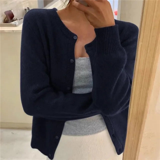 Women's Button Front Cardigan Cropped Relaxed Fit - Grey