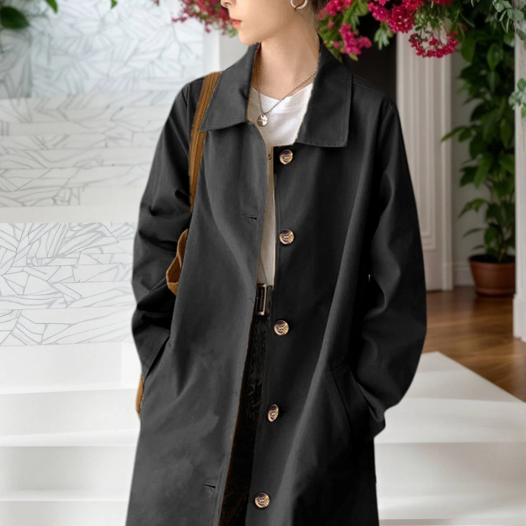 Women's button-front winter midi trench coat in Black