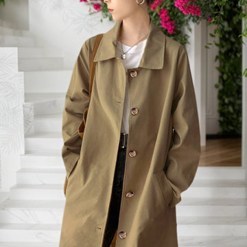 Women's button-front winter midi trench coat in Khaki
