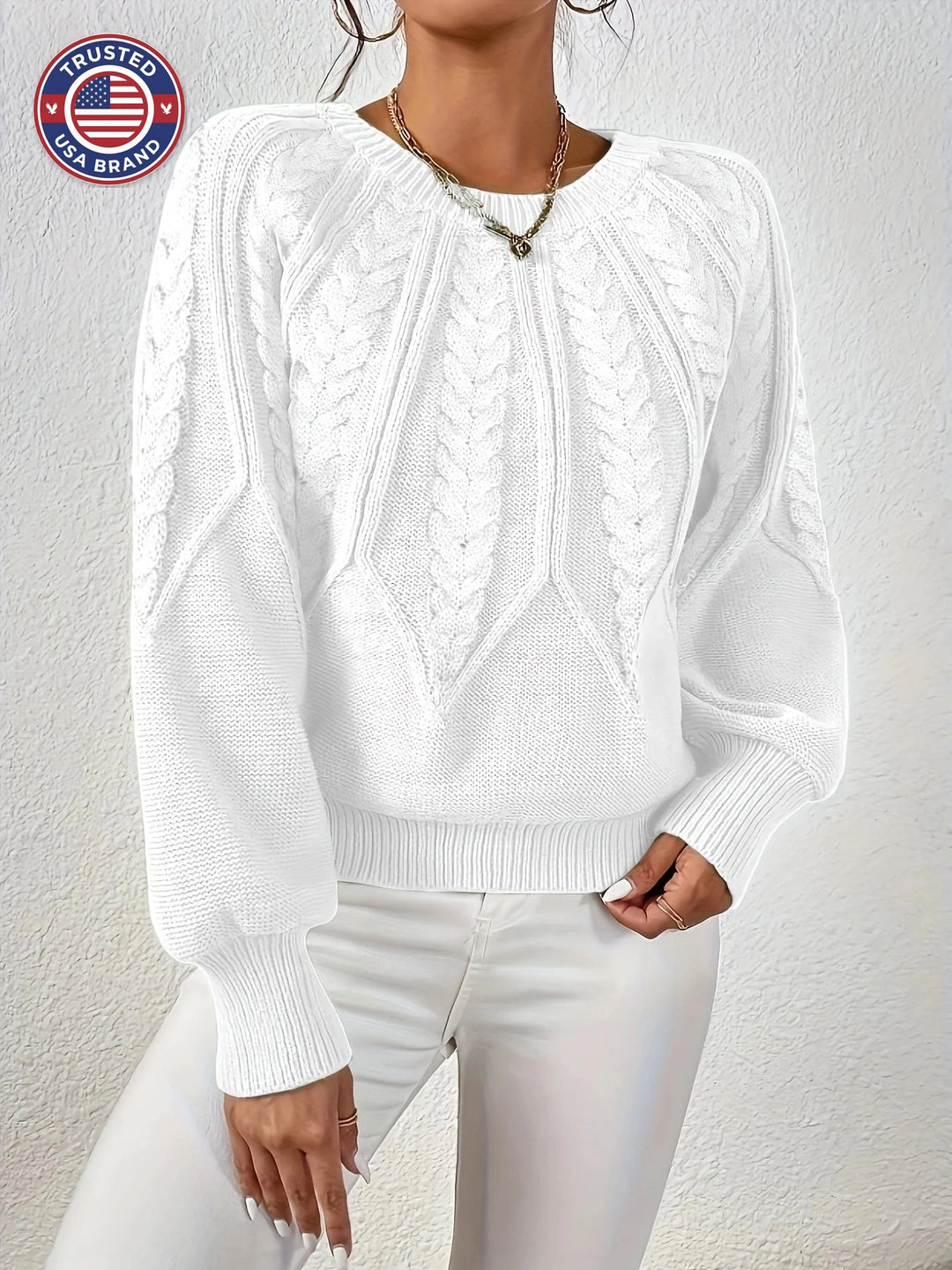 Women's cable knit round neck raglan winter sweater