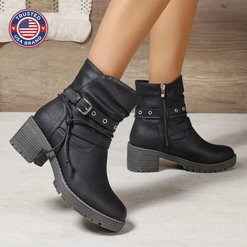 Women's chunky heeled winter ankle boots in Black