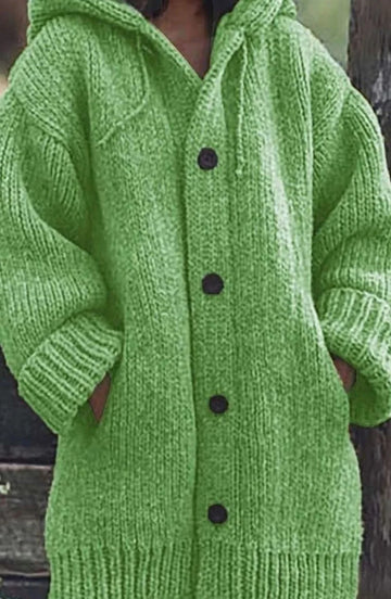 Women's chunky knit hooded winter oversized cardigan sweater in Green