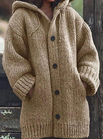 Women's chunky knit hooded winter oversized cardigan sweater in Khaki