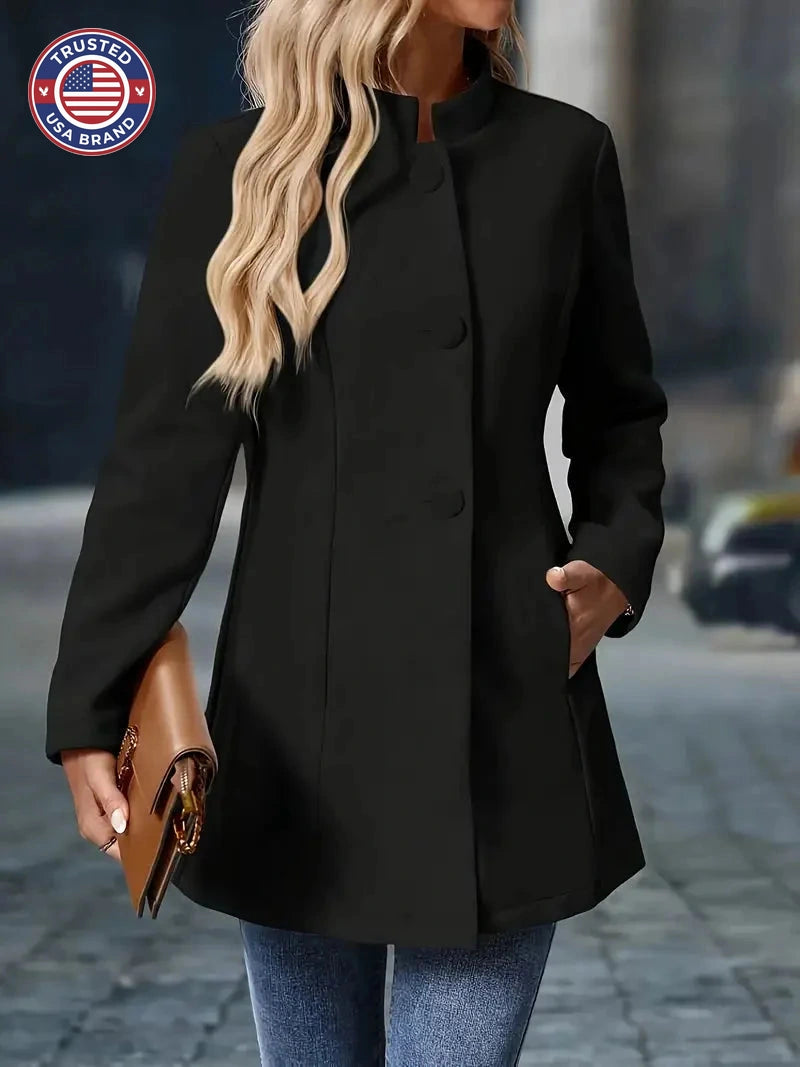 Women's collarless button-front blazer winter jacket