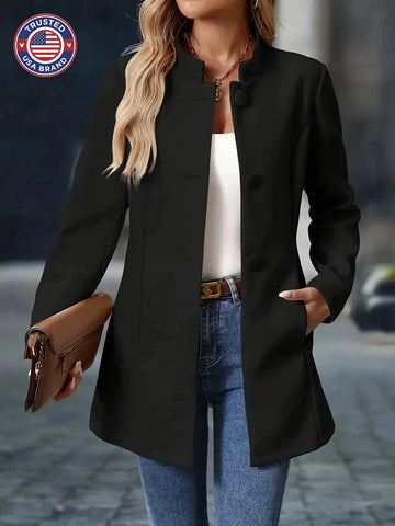Women's collarless button-front blazer winter jacket