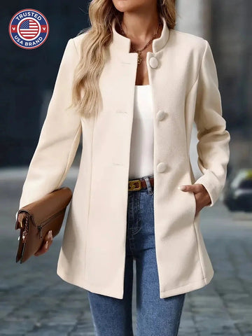 Women's collarless button-front blazer winter jacket