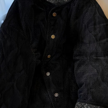 Women's corduroy quilted cropped winter puffer jacket in Black