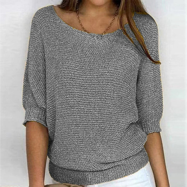 Women's Cotton Blend 3/4 Sleeve Sweater Oversized Knit - Gray