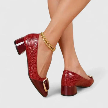 Women's Croc-Embossed Block Heel Loafers - Brown