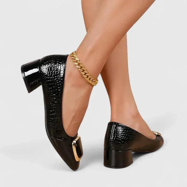 Women's Croc-Embossed Block Heel Loafers - Brown