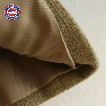 Women's tweed button-front crew neck winter blazer with four patch pockets - Khaki