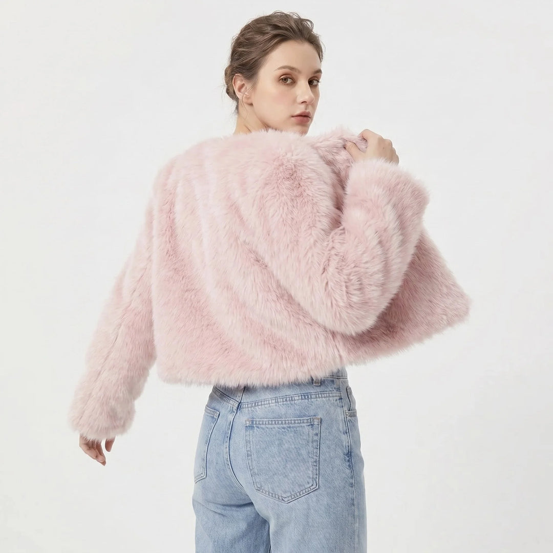 Women's Cropped Faux Fur Cardigan Jacket - Grey
