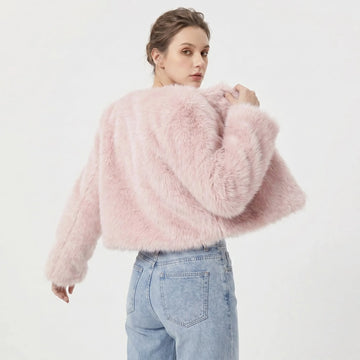 Women's Cropped Faux Fur Cardigan Jacket - Grey