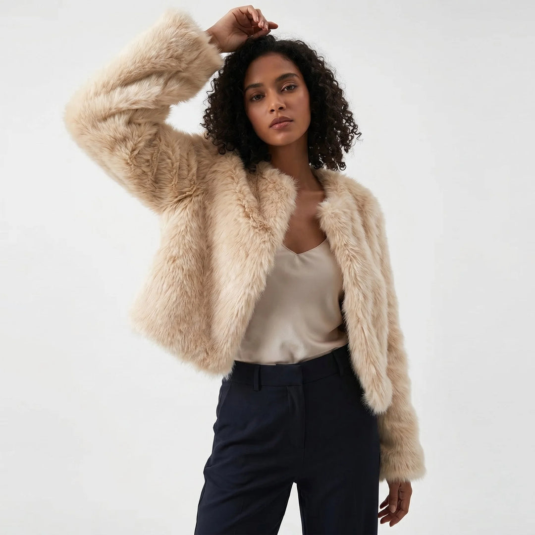 Women's Cropped Faux Fur Cardigan Jacket - Grey