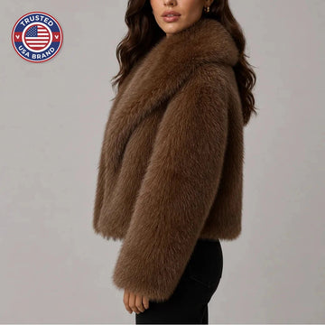 Women’s cropped winter faux fur jacket with oversized collar