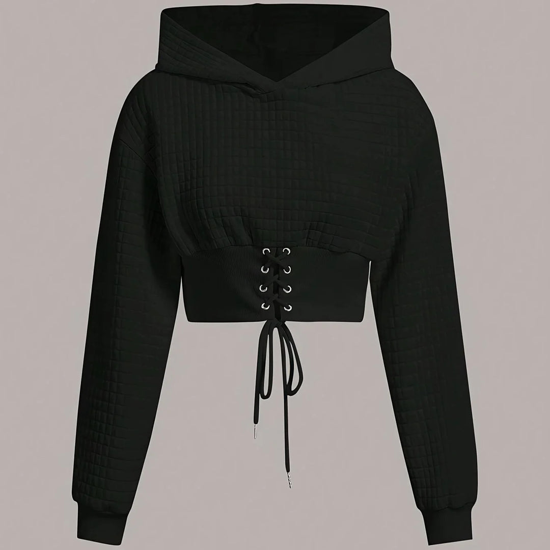 Women's comfy cropped winter hoodie with long sleeve in Black