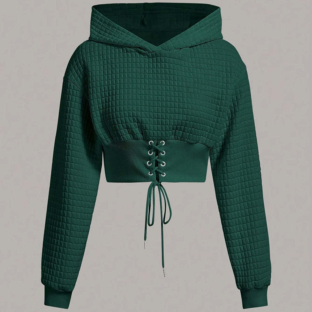 Women's comfy cropped winter hoodie with long sleeve in Dark Green