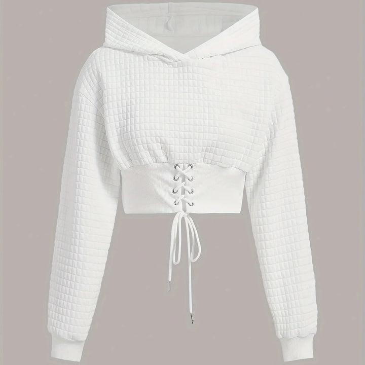 Women's comfy cropped winter hoodie with long sleeve in White