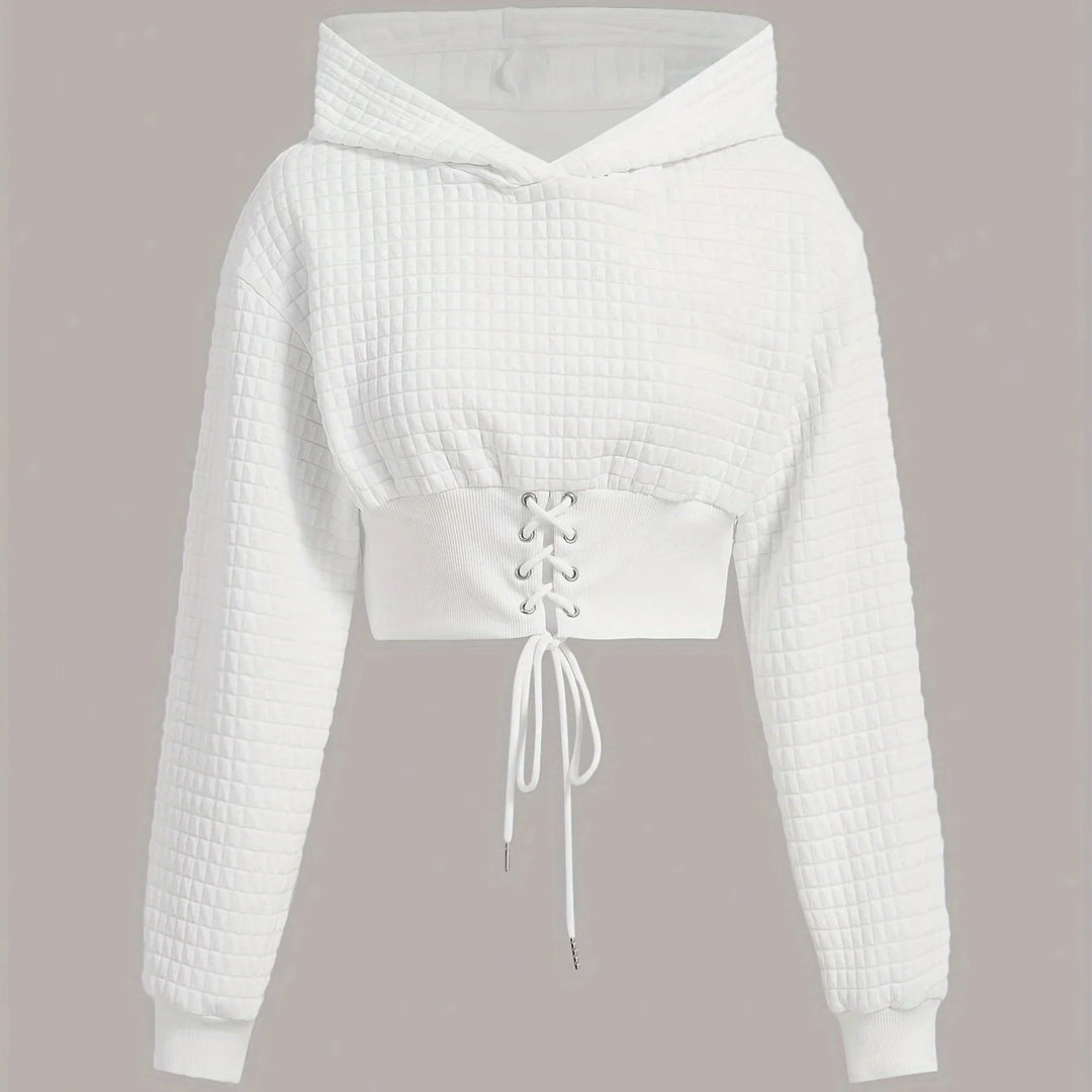 Women's comfy cropped winter hoodie with long sleeve in White