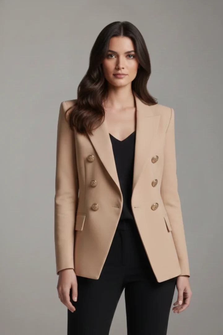 Women’s Double-Breasted Blazer with Gold-Tone Button Details - Black