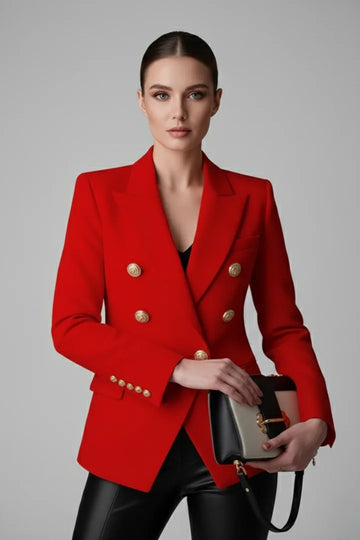 Women’s Double-Breasted Blazer with Gold-Tone Button Details - Black