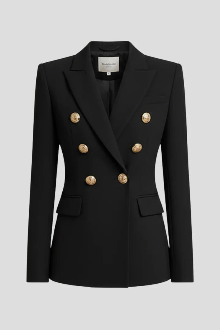 Women’s Double-Breasted Blazer with Gold-Tone Button Details - Black
