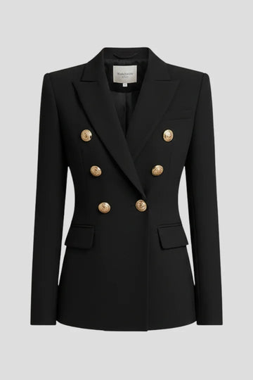 Women’s Double-Breasted Blazer with Gold-Tone Button Details - Black
