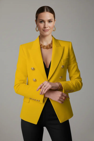 Women’s Double-Breasted Blazer with Gold-Tone Button Details - Black