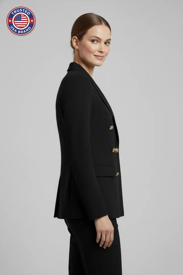 Women’s Double-Breasted Blazer with Gold-Tone Button Details - Black