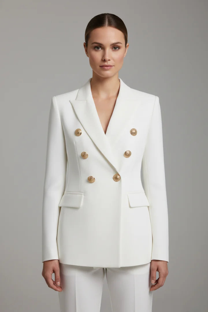 Women’s Double-Breasted Blazer with Gold-Tone Button Details - Black