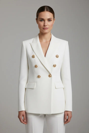 Women’s Double-Breasted Blazer with Gold-Tone Button Details - Black