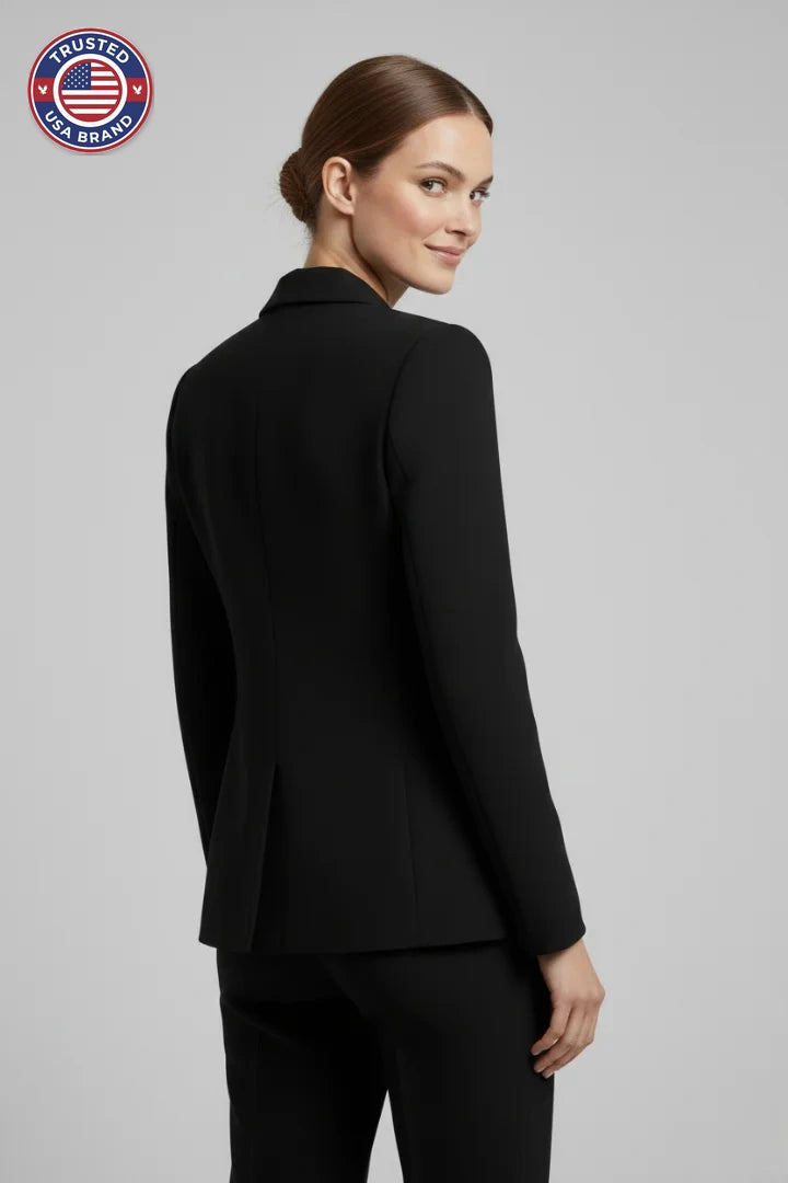 Women’s Double-Breasted Blazer with Gold-Tone Button Details - Black