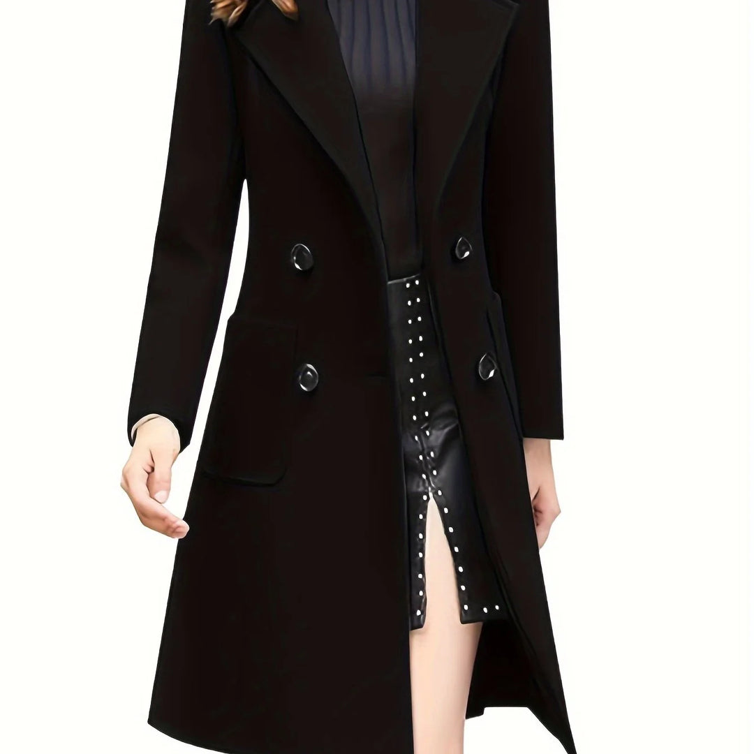 Women's double-breasted lapel winter trench coat in Black