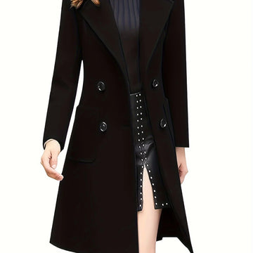 Women's double-breasted lapel winter trench coat in Black