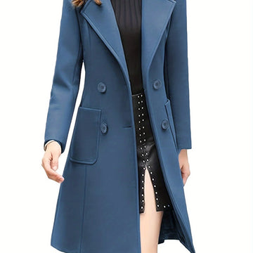 Women's double-breasted lapel winter trench coat in Blue